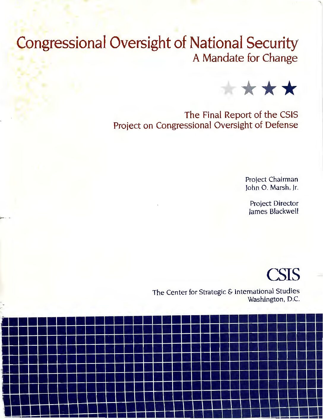  download Congressional Oversight of National Security: A Mandate for Change – The Final Report of the CSIS Project on Congressional Oversight of Defense
